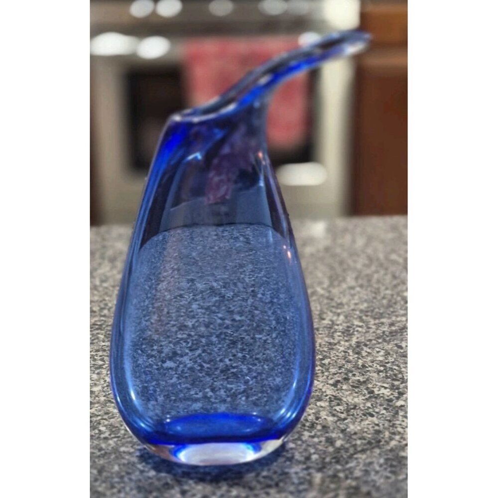 Italian Art Glass Teardrop Vase Hand Blown Flat Sided Modernist Design